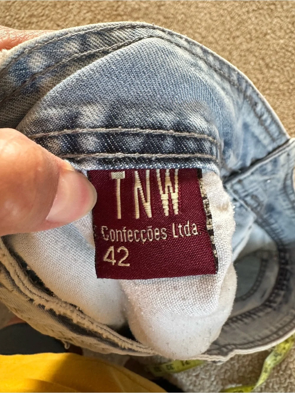 TNW Distressed Denim Mini Skirt Size 42 Acid Wash Frayed Hem